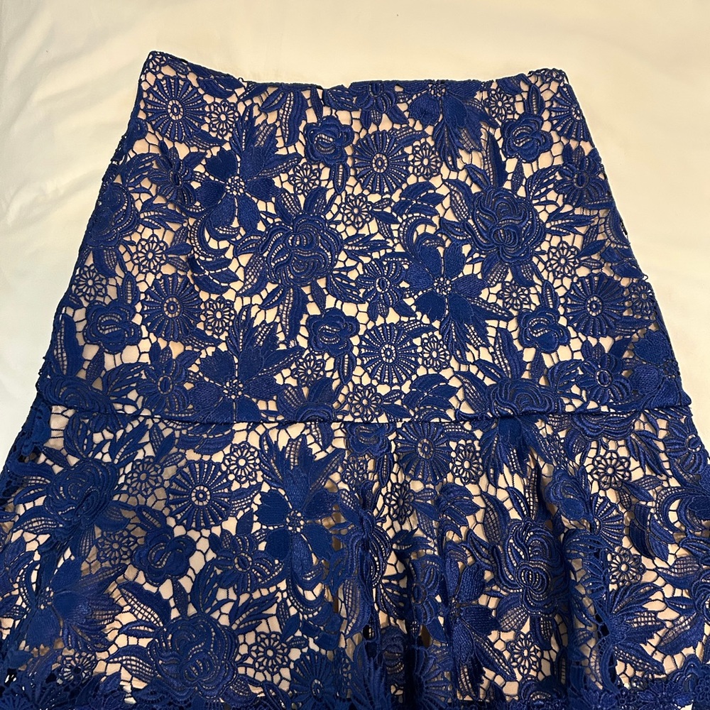 Alice + Olivia Royal Blue Lace A-Line Skirt